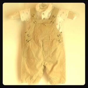 Boys first moments layette Overalls & Shirt 0-3M